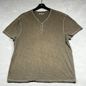John Varvatos Shirt Mens XL Green Henley Short Sleeve TShirt Stretch Casual